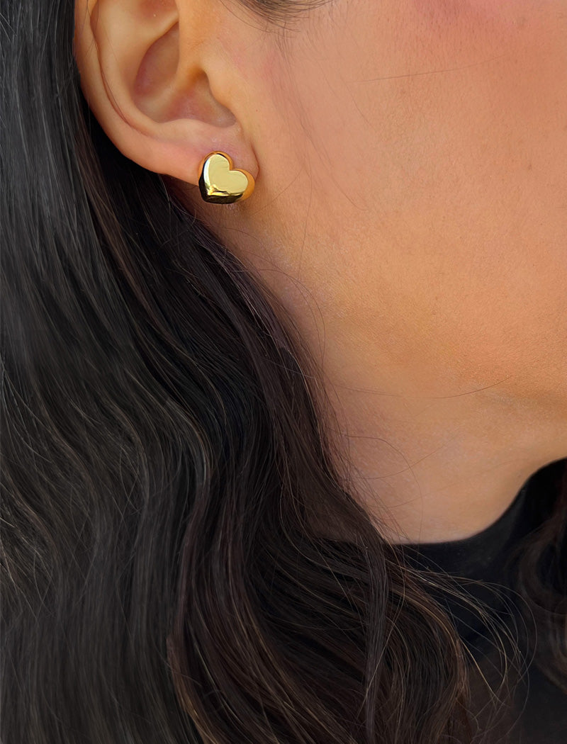 PUFFY HEART Stud Earrings | 18K Gold Over Sterling Silver