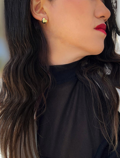 PUFFY HEART Stud Earrings | 18K Gold & Sterling Silver