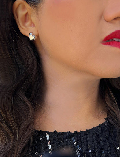 PUFFY HEART Stud Earrings | 18K Gold & Sterling Silver