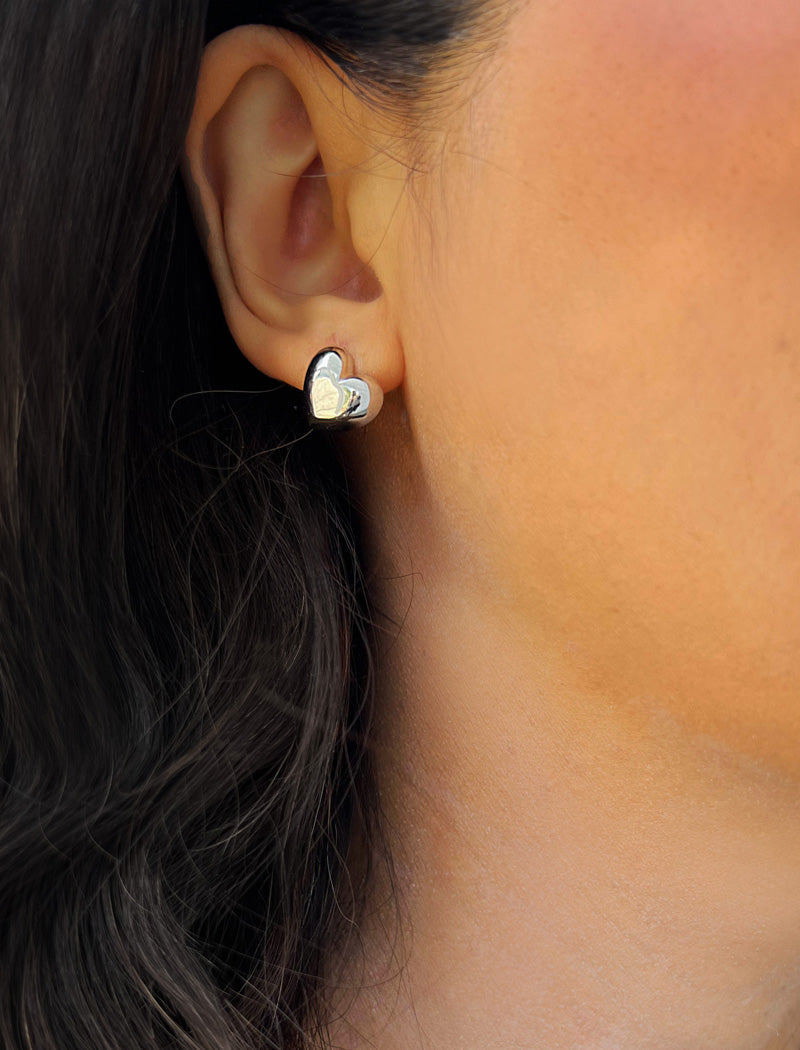 PUFFY HEART Stud Earrings | 18K Gold Over Sterling Silver