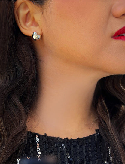PUFFY HEART Stud Earrings | 18K Gold & Sterling Silver