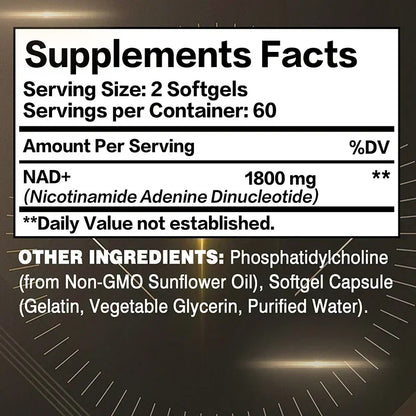 Liposomal NAD+ Supplement 1800mg – Energy, Cellular Repair, Anti-Aging & Immune Support – 98% Pure, Non-GMO