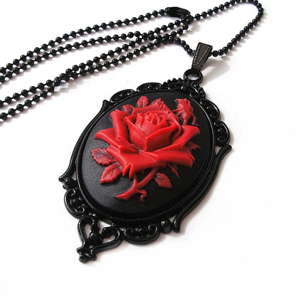 Rose Cameo Necklace, Gothic jewelry, Black bead chain, Victorian, Pagan, Alternative, Witchcraft accessories, Rose Choker, Gift