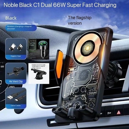 Wireless Car Phone Holder with 66W Fast Charging – Auto-Clamping, Dashboard & Vent Mount