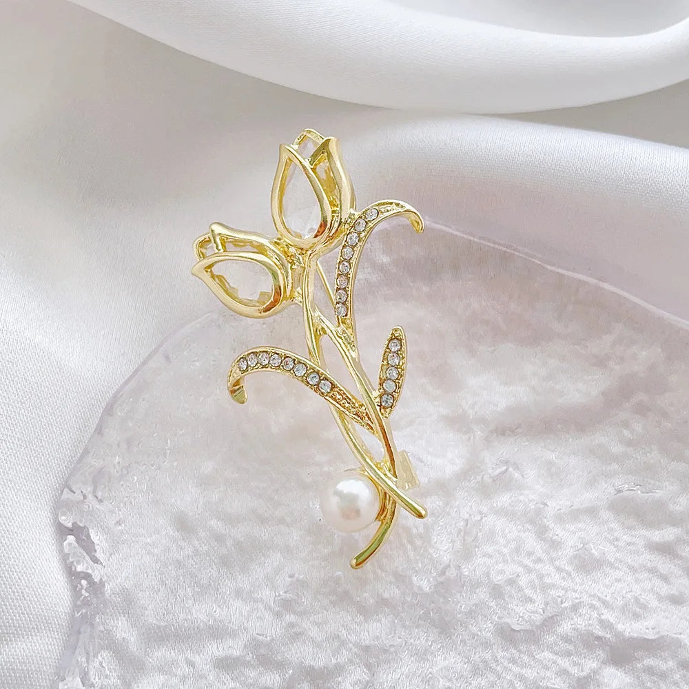 Luxury Zircon Flower Brooches | For Women | Floral Leaf Lapel Pins | Corsage Jewelry | Origin Zero