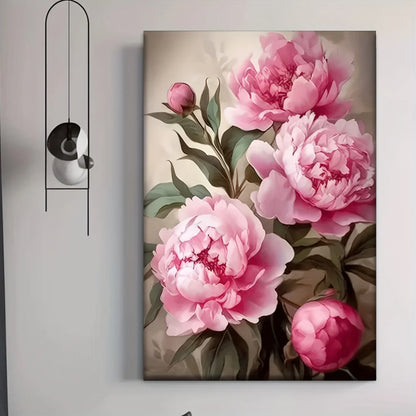 Pink Peony Canvas Wall Art – Unframed Vibrant Floral Print for Living Room, Office & Cafe