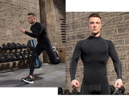 Men’s Long Sleeve Compression Rashguard – Quick-Dry Striped Running Shirt for Gym, Bodybuilding & Fitness – Sizes M–XXXL