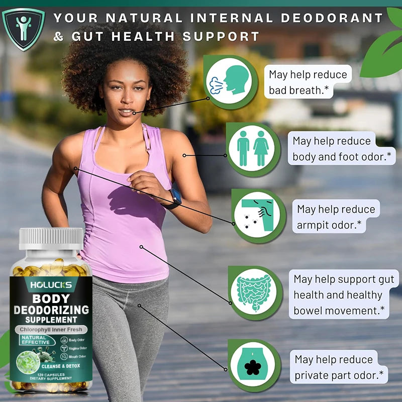 Natural Chlorophyll Capsules Supplement, Internal Detox Cleanse, Body Deodorant, Promote Digestive & Skin Wellness