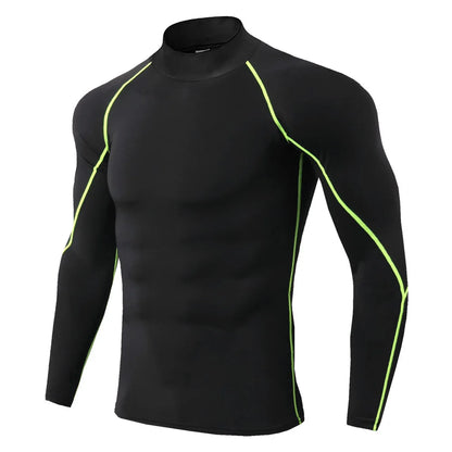 Men’s Long Sleeve Compression Rashguard – Quick-Dry Striped Running Shirt for Gym, Bodybuilding & Fitness – Sizes M–XXXL