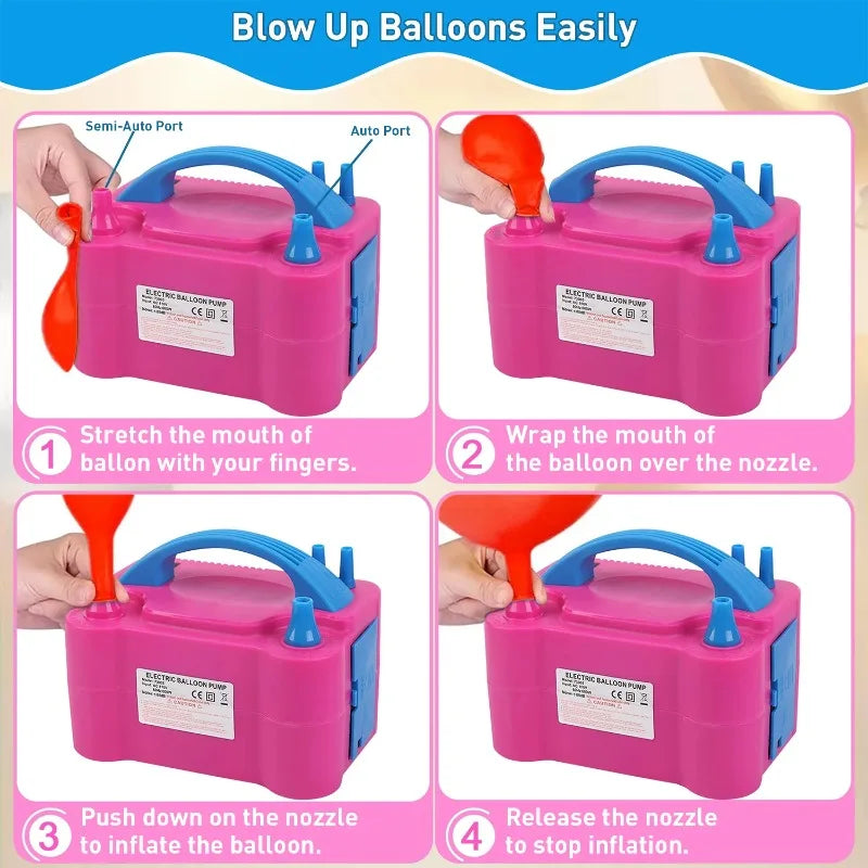 Double Nozzle Electric Balloon Inflation Pump, 600W Portable Balloon Pump