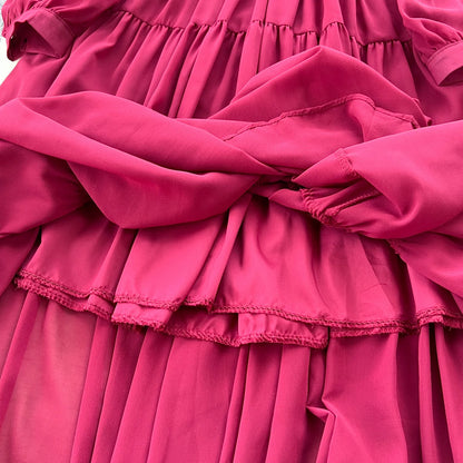Vintage Chiffon Long Dress Women Elegant V-neck Long Sleeved Casual Dresses French Pleated Slim A-line Long Robe Vestidos