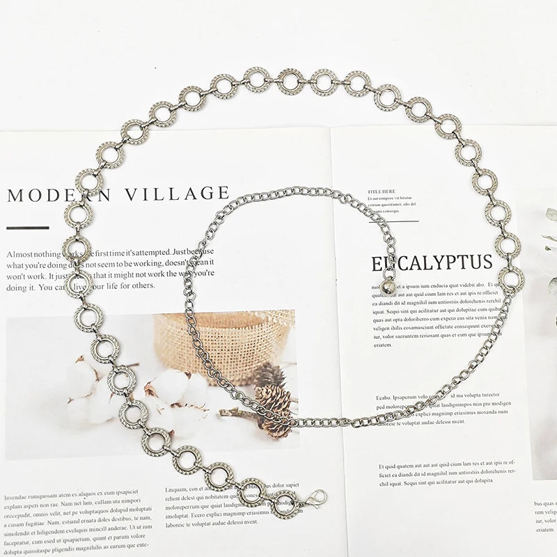 Elegant Round Metal Belt for Women – Retro Gold & Silver Carved Hollow-Out Waistband