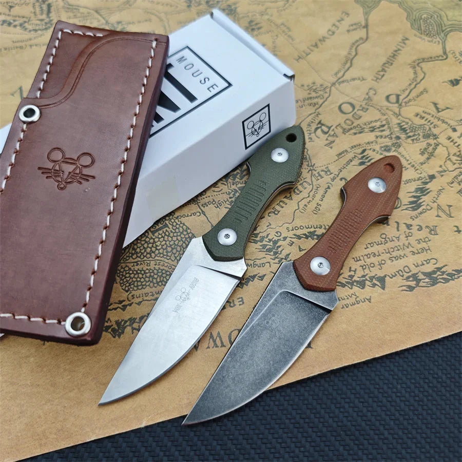 GiantMouse GMF3 Fixed Blade Knife Satin Drop Point Blade with Leather Sheath | Origin Zero