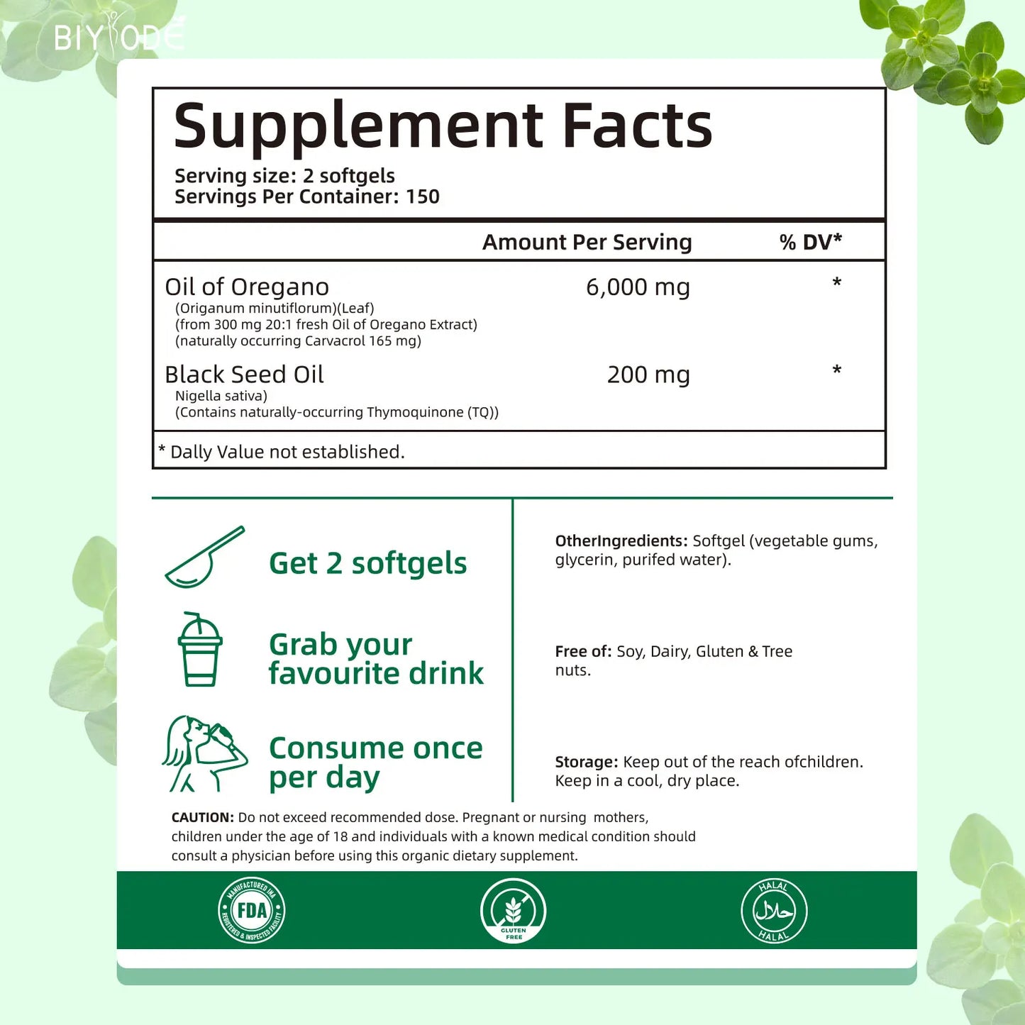 Oil of Oregano 6000mg Softgels with Black Seed Oil – Immune Support, Antioxidant & Fitness Recovery – 300 Softgels