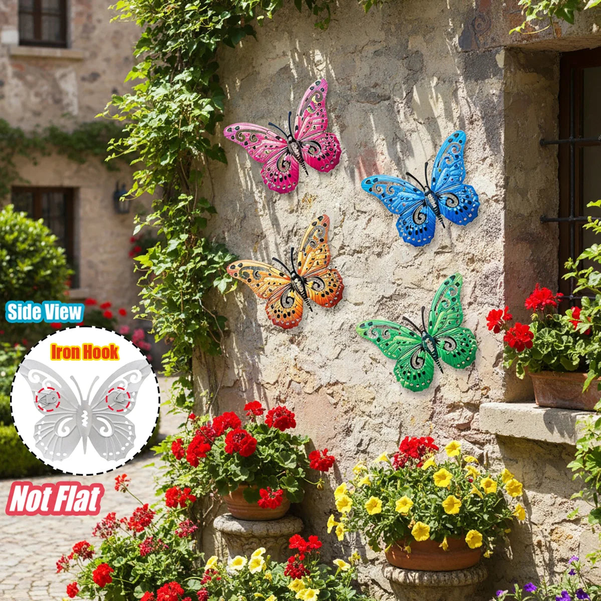 Metal Butterfly Wall Decor Iron Art Wall Sculpture Hanging for Outdoor Garden Patio Yard Porch Fence Wedding & Mother's Day Gift