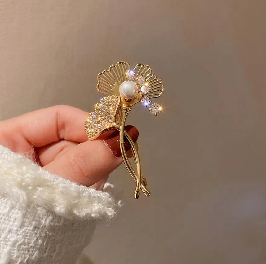 Luxury Zircon Flower Brooches | For Women | Floral Leaf Lapel Pins | Corsage Jewelry | Origin Zero
