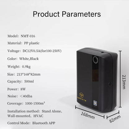 Product parameters of a black air purifier with dimensions and specifications listed  | Origin Zero