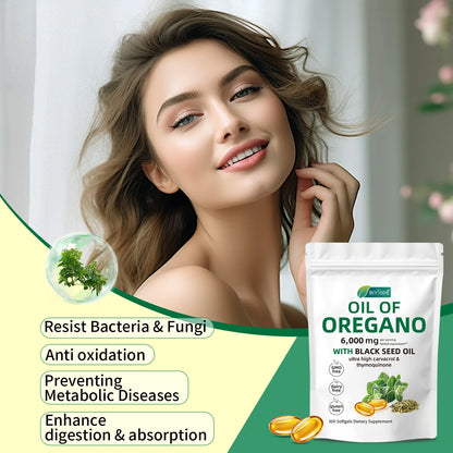 Oil of Oregano 6000mg Softgels with Black Seed Oil – Immune Support, Antioxidant & Fitness Recovery – 300 Softgels