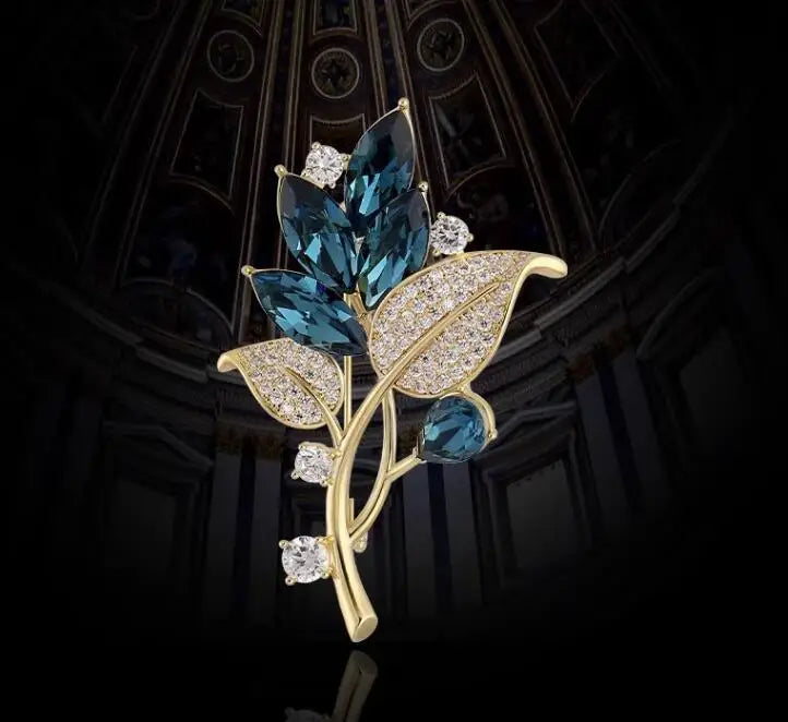 Luxury Zircon Flower Brooches | For Women | Floral Leaf Lapel Pins | Corsage Jewelry | Origin Zero