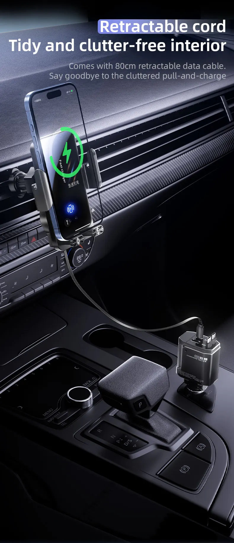 Magnetic Charger 15W Wireless Car Phone Holder with Cable Fast Charging Infrared Sensing Car Mount for iPhone Android