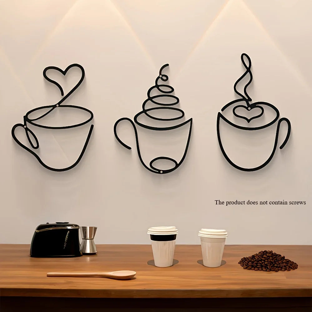 Iron Art Coffee Wall Hangings – Art Deco Metal Wall Decor for Coffee Shops, Cafes & Home Interiors