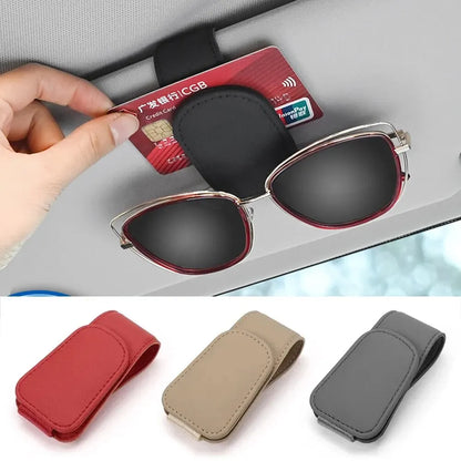 PU Leather Car Sun Visor Glasses Holder – Magnetic Clip for Sunglasses & Eyeglasses, 9 Colors