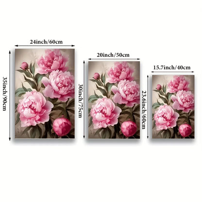Pink Peony Canvas Wall Art – Unframed Vibrant Floral Print for Living Room, Office & Cafe