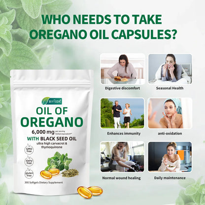 Oil of Oregano 6000mg Softgels with Black Seed Oil – Immune Support, Antioxidant & Fitness Recovery – 300 Softgels