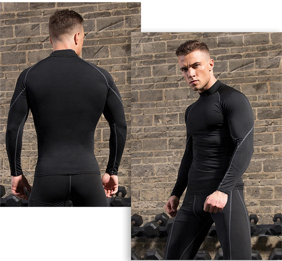 Men’s Long Sleeve Compression Rashguard – Quick-Dry Striped Running Shirt for Gym, Bodybuilding & Fitness – Sizes M–XXXL
