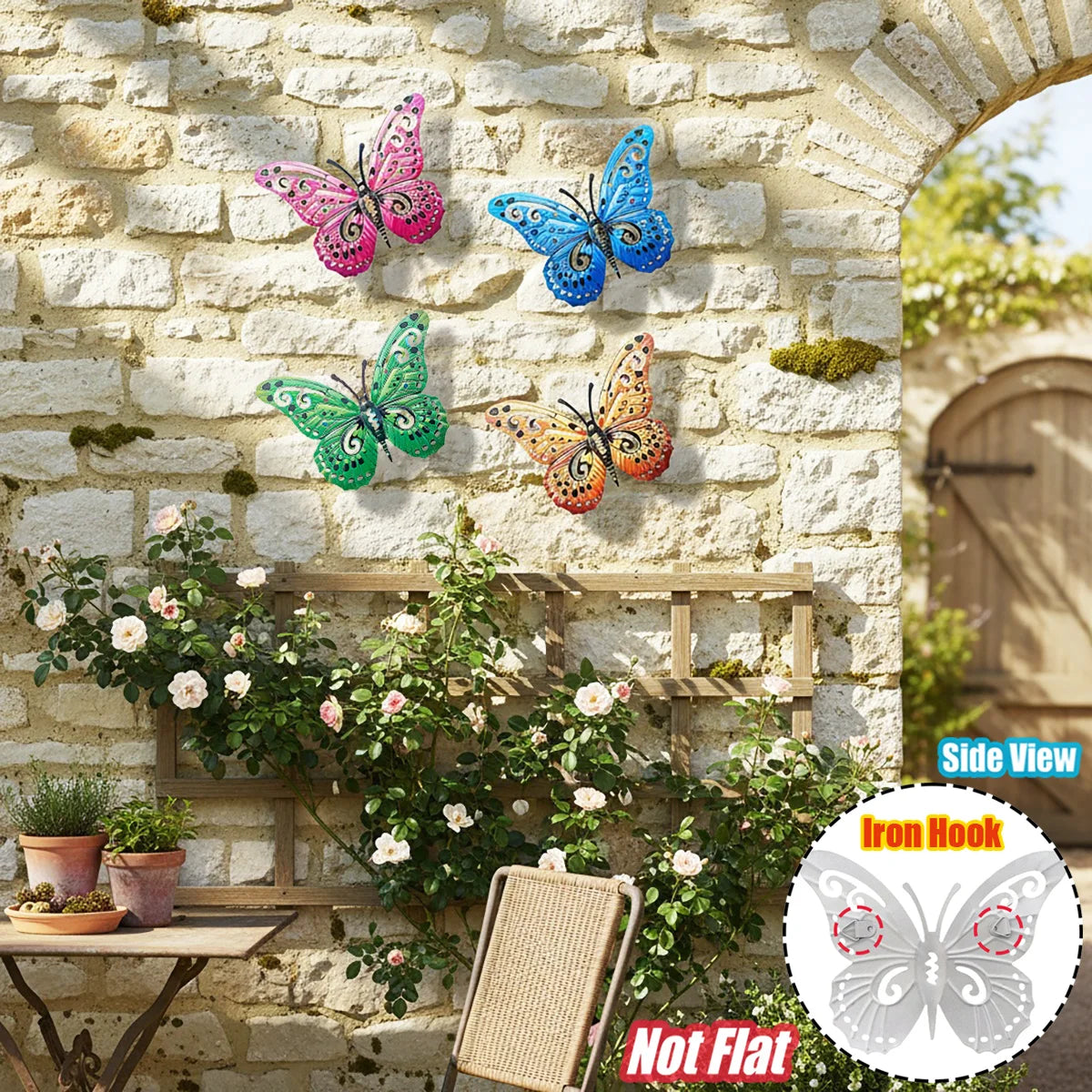 Metal Butterfly Wall Decor Iron Art Wall Sculpture Hanging for Outdoor Garden Patio Yard Porch Fence Wedding & Mother's Day Gift