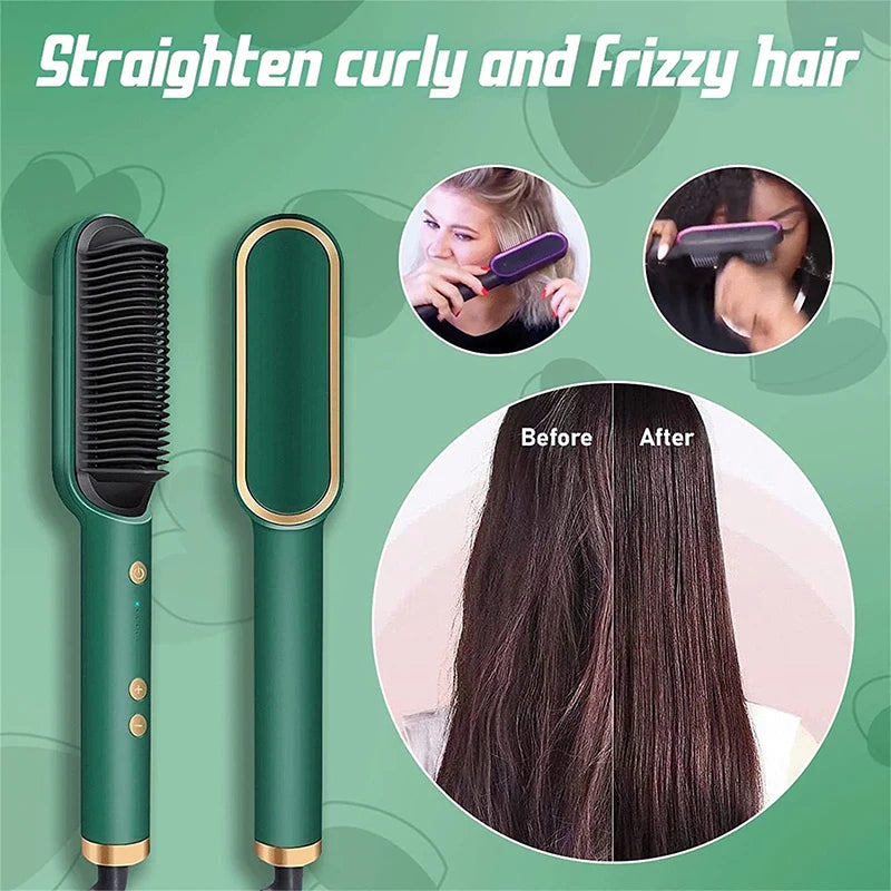 Ceramic Hair Straightener Brush – Professional Heated Straightening Comb, Fast Heat, LED Display, Wet & Dry Use