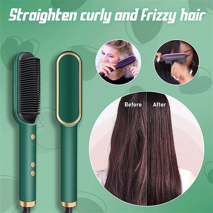 Ceramic Hair Straightener Brush – Professional Heated Straightening Comb, Fast Heat, LED Display, Wet & Dry Use