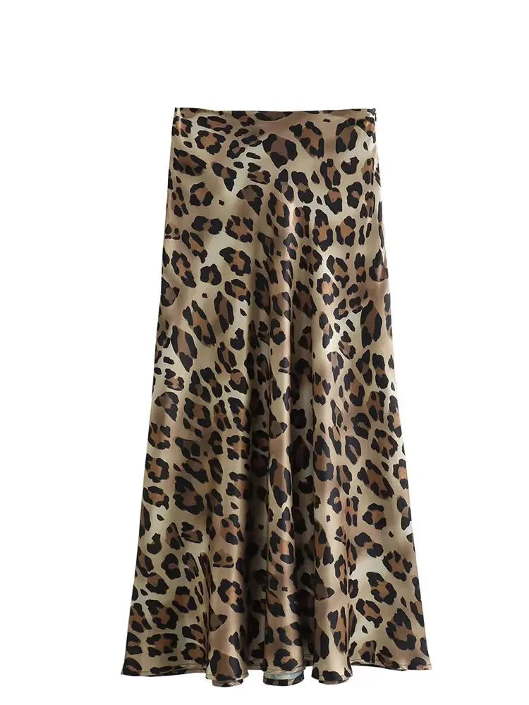 Women's Leopard Print Midi Skirt | High Waist, A-Line, Loose Fit