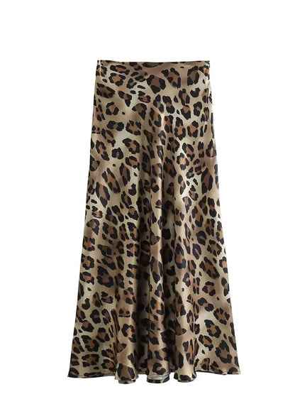 Women's Leopard Print Midi Skirt | High Waist, A-Line, Loose Fit