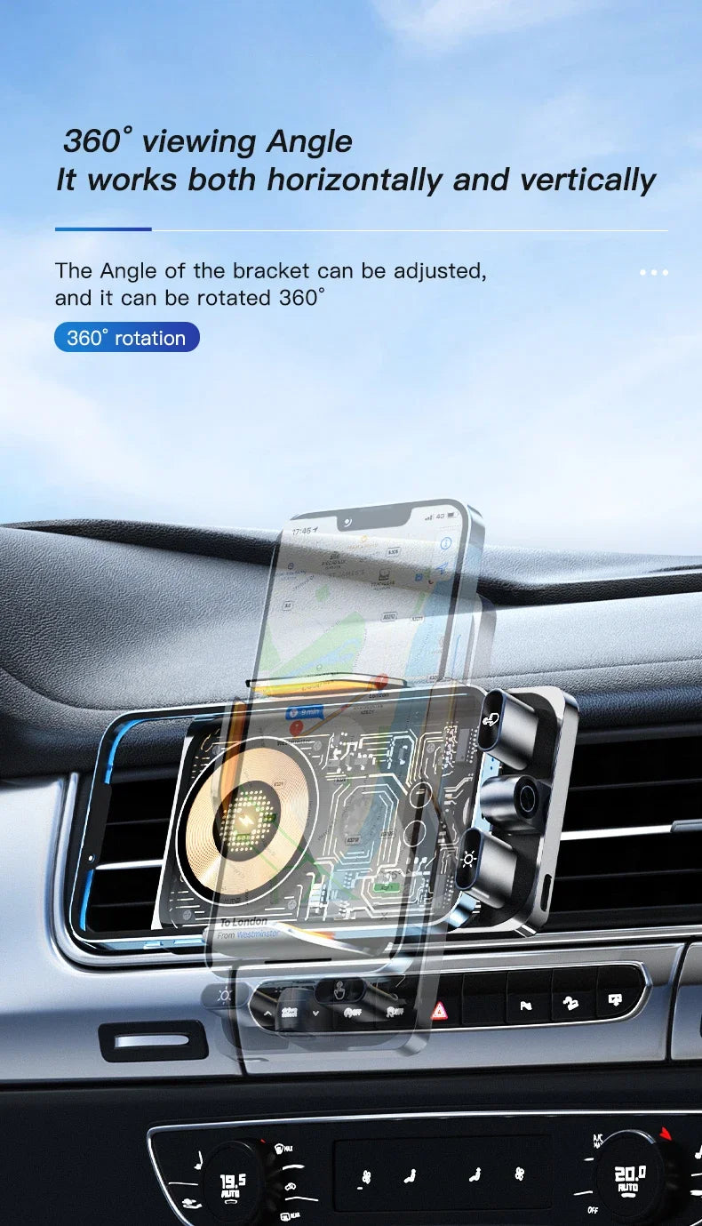 Wireless Car Phone Holder with 66W Fast Charging – Auto-Clamping, Dashboard & Vent Mount