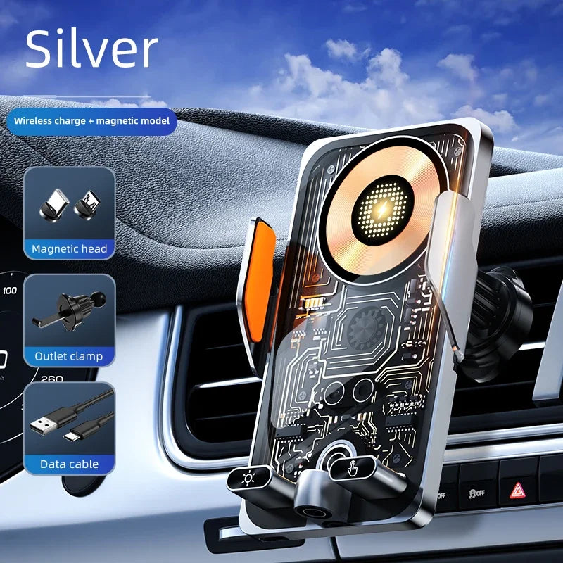 Wireless Car Phone Holder with 66W Fast Charging – Auto-Clamping, Dashboard & Vent Mount