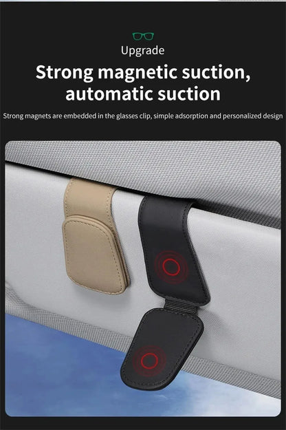PU Leather Car Sun Visor Glasses Holder – Magnetic Clip for Sunglasses & Eyeglasses, 9 Colors