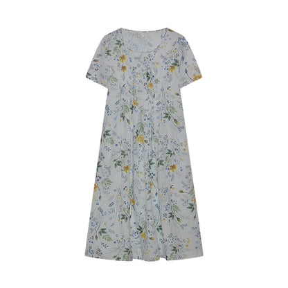 2024 Spring/Summer Women's Elegant Large Swing Skirt With Round Neck Printed Short Sleeved Dress