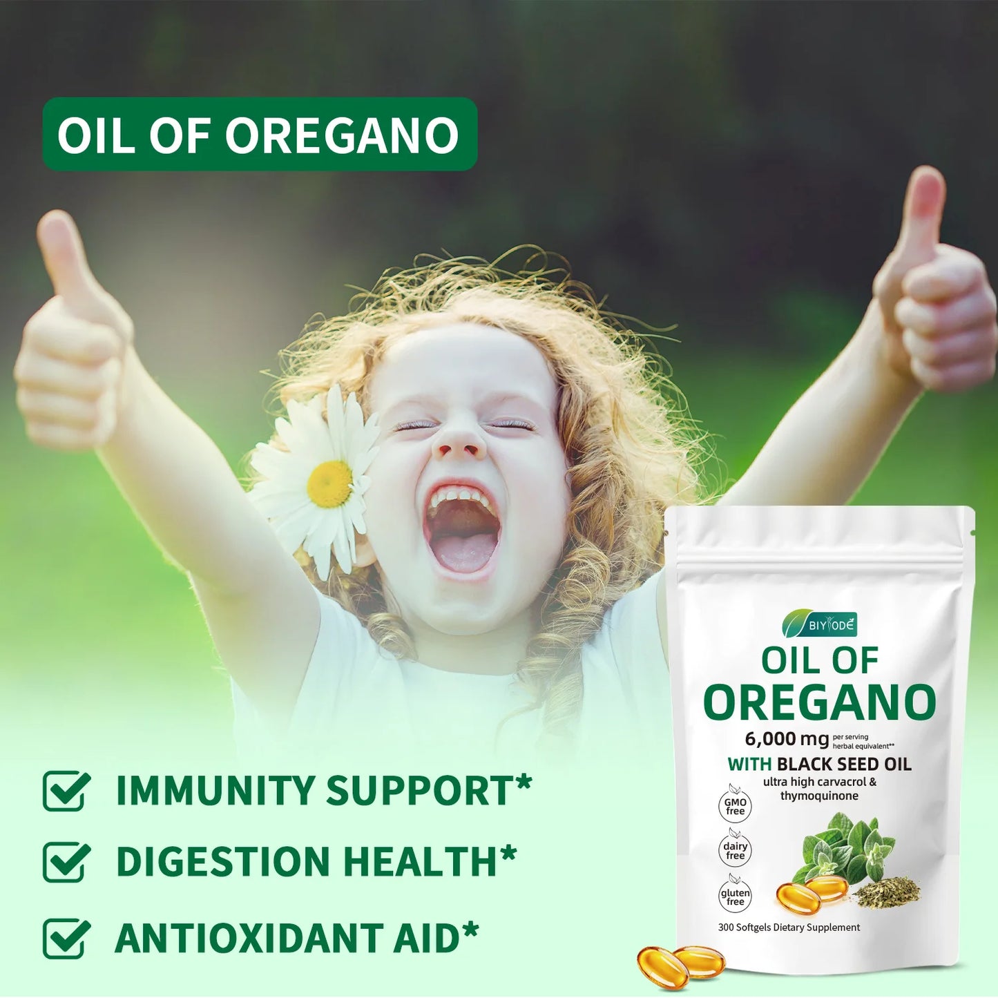 Oil of Oregano 6000mg Softgels with Black Seed Oil – Immune Support, Antioxidant & Fitness Recovery – 300 Softgels