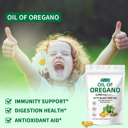 Oil of Oregano 6000mg Softgels with Black Seed Oil – Immune Support, Antioxidant & Fitness Recovery – 300 Softgels