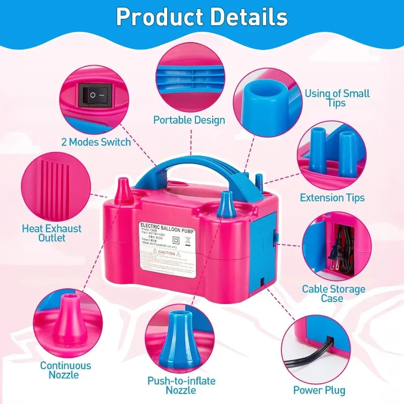 Double Nozzle Electric Balloon Inflation Pump, 600W Portable Balloon Pump