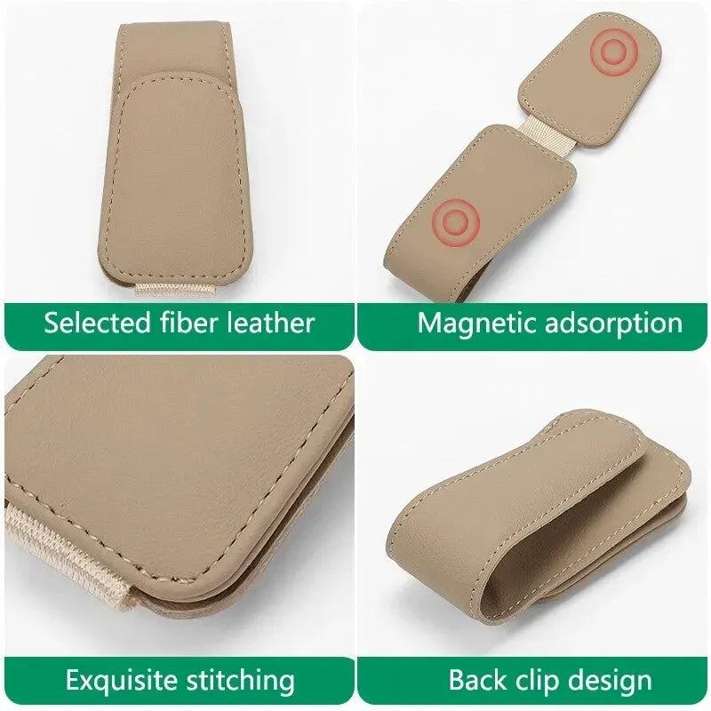 PU Leather Car Sun Visor Glasses Holder – Magnetic Clip for Sunglasses & Eyeglasses, 9 Colors