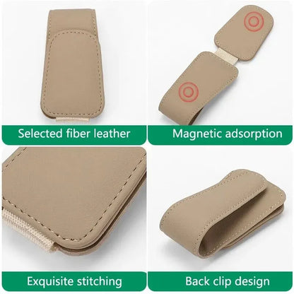 PU Leather Car Sun Visor Glasses Holder – Magnetic Clip for Sunglasses & Eyeglasses, 9 Colors