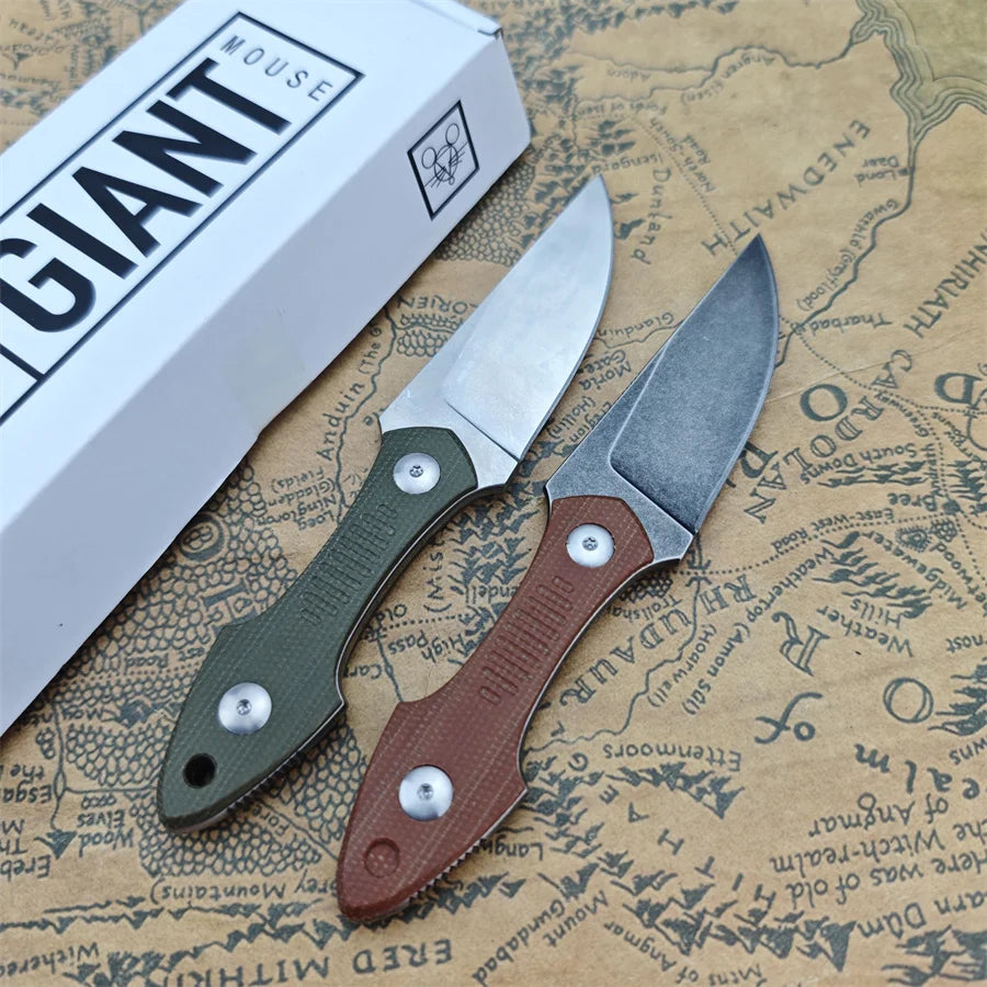 GiantMouse GMF3 Fixed Blade Knife Satin Drop Point Blade with Leather Sheath | Origin Zero