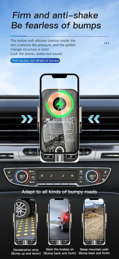 Wireless Car Phone Holder with 66W Fast Charging – Auto-Clamping, Dashboard & Vent Mount