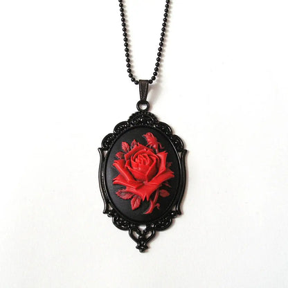 Rose Cameo Necklace, Gothic jewelry, Black bead chain, Victorian, Pagan, Alternative, Witchcraft accessories, Rose Choker, Gift
