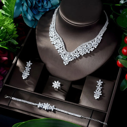 Cubic Zirconia 4-Piece Bridal Jewelry Set for Women – Necklace, Earrings, Ring & Bracelet