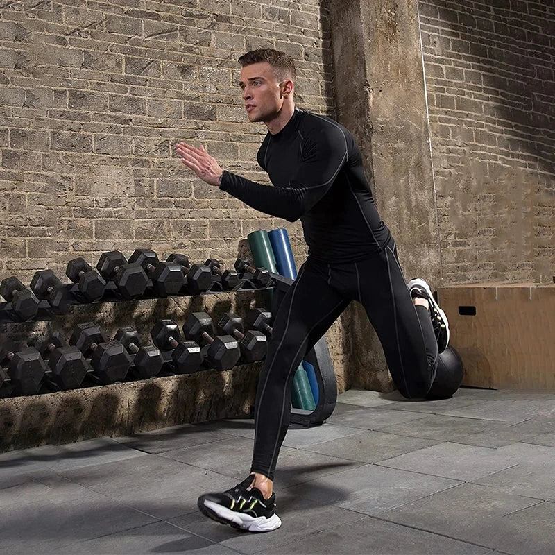 Men’s Long Sleeve Compression Rashguard – Quick-Dry Striped Running Shirt for Gym, Bodybuilding & Fitness – Sizes M–XXXL