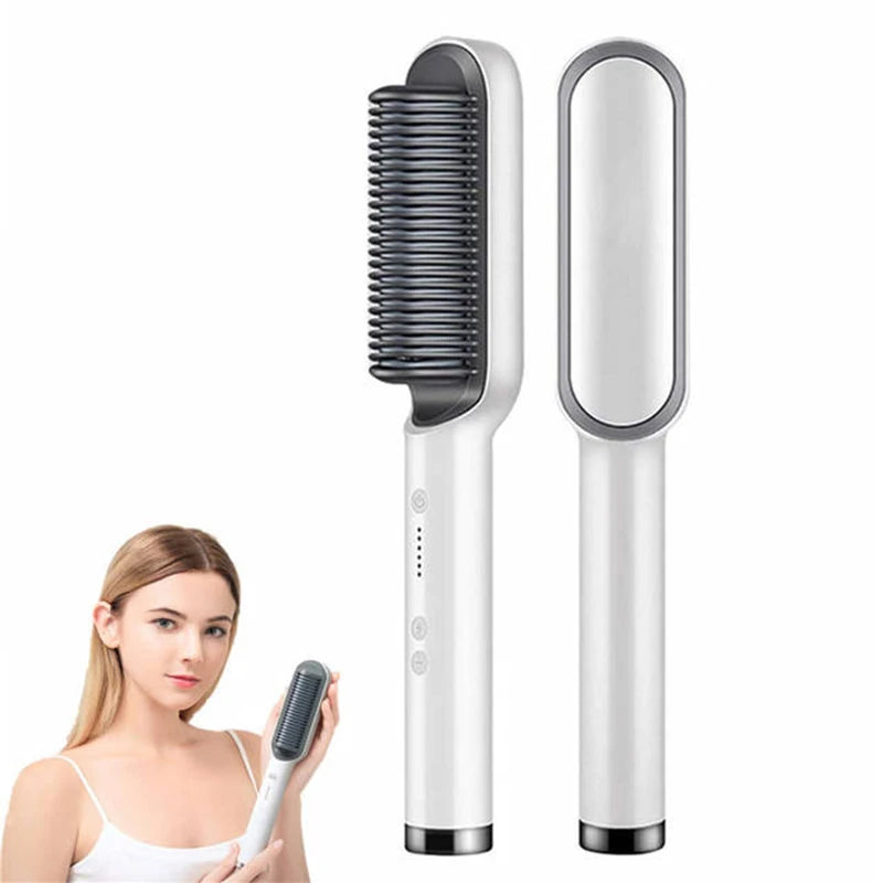 Ceramic Hair Straightener Brush – Professional Heated Straightening Comb, Fast Heat, LED Display, Wet & Dry Use