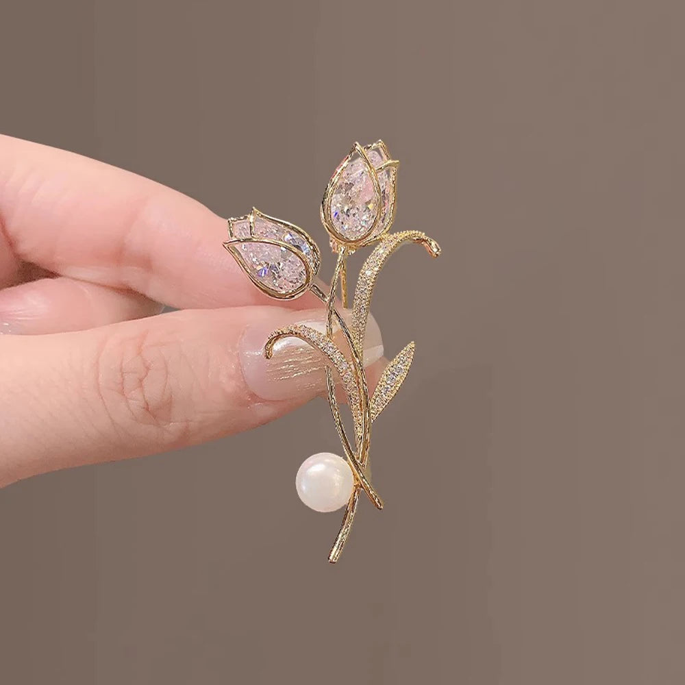 Luxury Zircon Flower Brooches | For Women | Floral Leaf Lapel Pins | Corsage Jewelry | Origin Zero